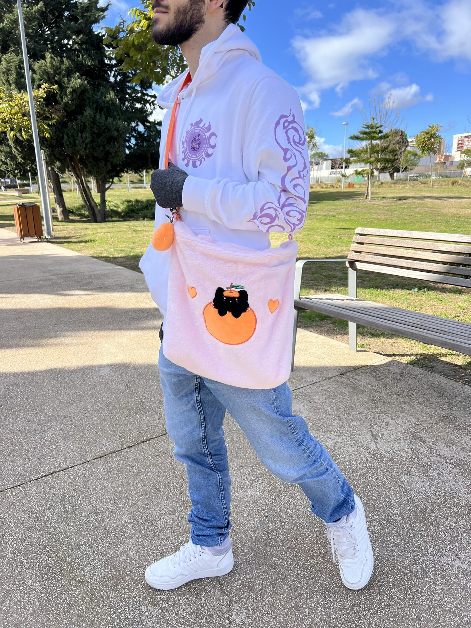 Bolso bandolera de peluche rosa con forma de gato mandarino Peluso