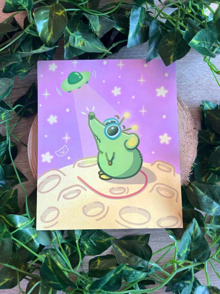 Print Nati y su nave – Ilustración de la rata alien